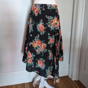 NWT Walter Baker Santorini Skirt Asymmetrical Midi Black Floral Stripe Size 8